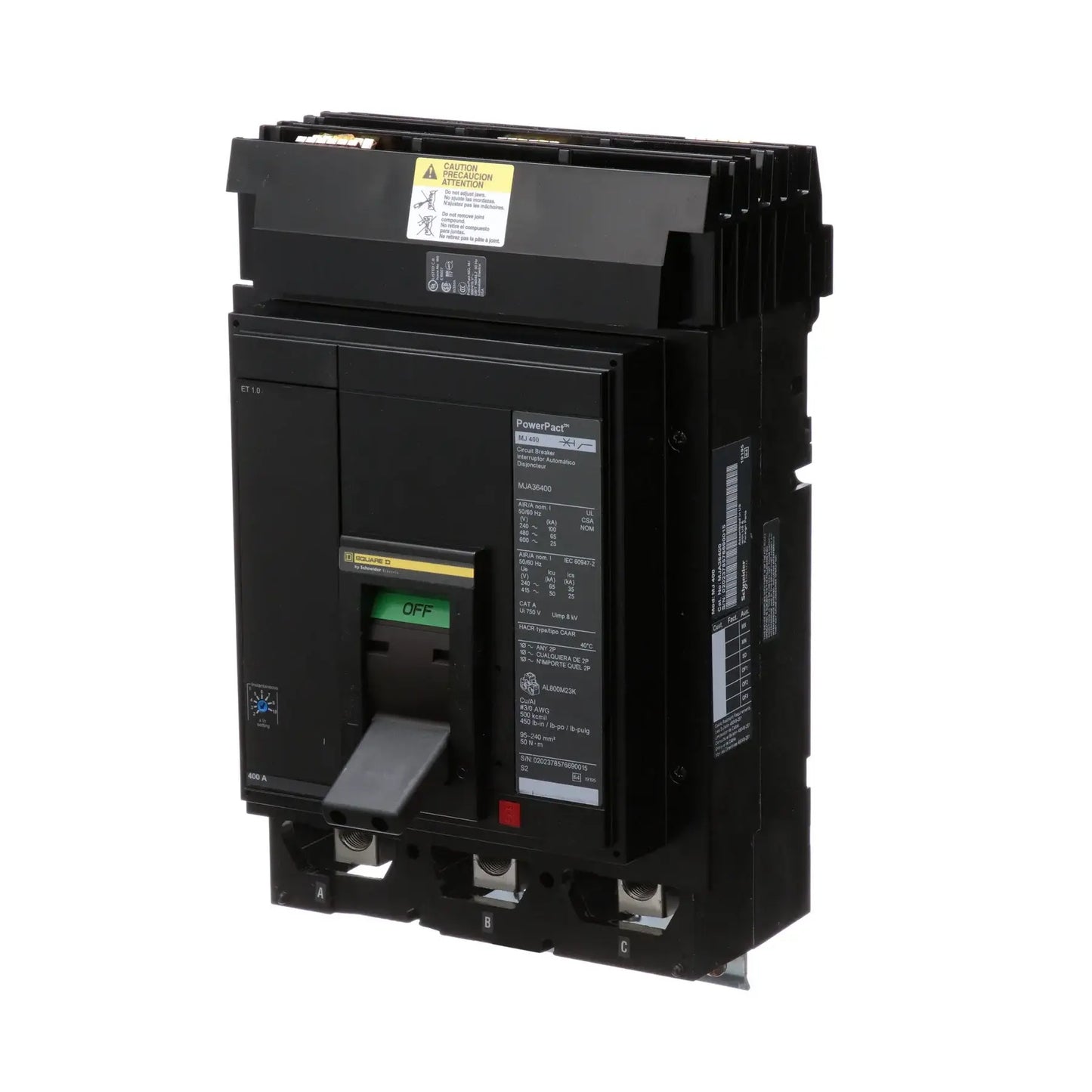 MJA36450 - Square D - Molded Case Circuit Breaker I-Line Plug-In - 450 Amp - 3 Pole - 600 Volt