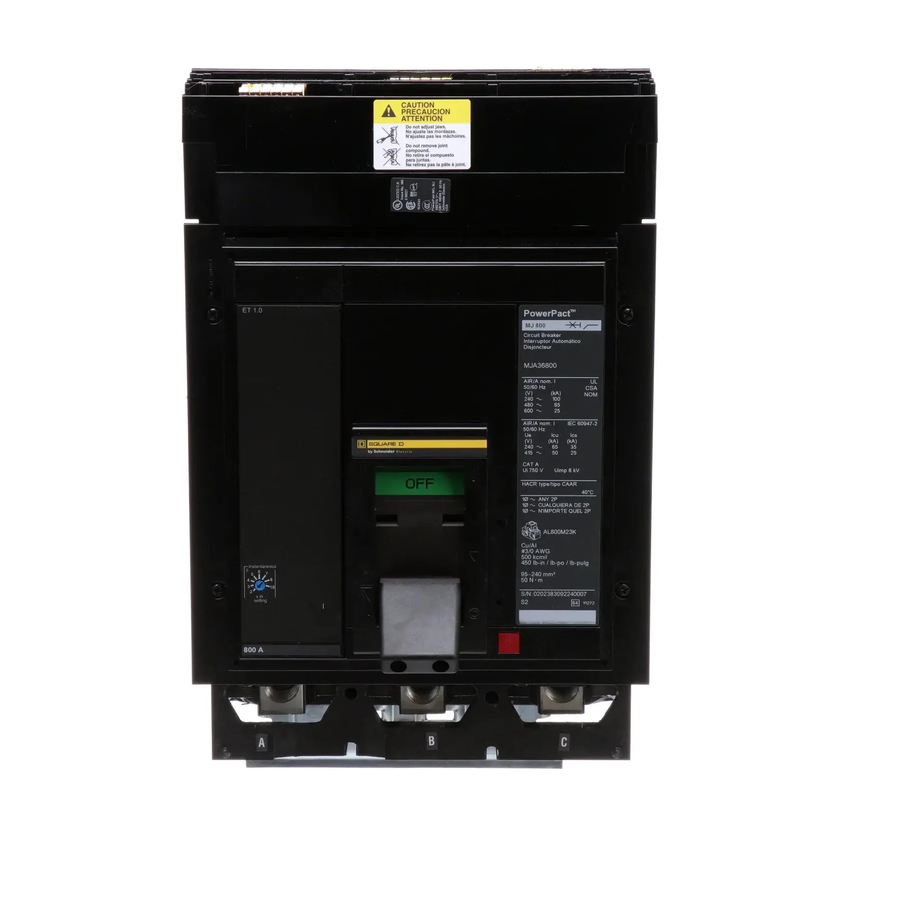 MJA36800 - Square D - Molded Case Circuit Breaker I-Line Plug-In - 800 Amp - 3 Pole - 600 Volt