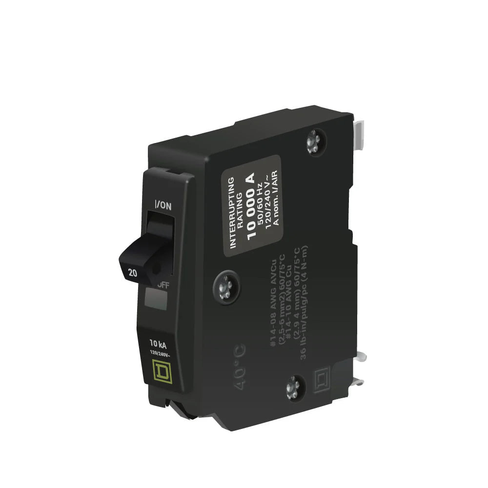 Square D Qo120 1 Pole Standard Trip Plug In Circuit Breakers - Angle View