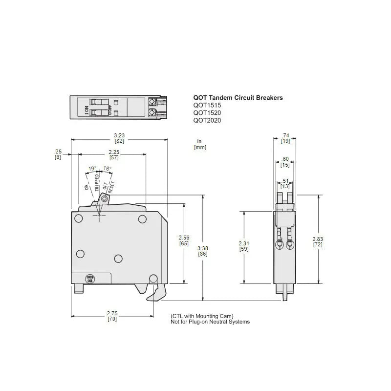 QOT2020 - Square D - Tandem Circuit Breaker Plug in - 20 Amp - 1 Pole - 120 Volt