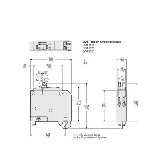 QOT2020 - Square D - Tandem Circuit Breaker Plug in - 20 Amp - 1 Pole - 120 Volt