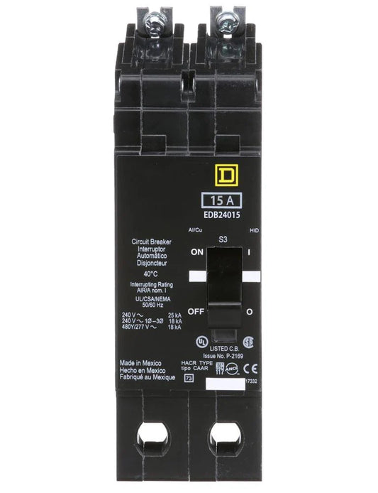 EDB24015 - Square D - Molded Case Circuit Breaker Bolt-On - 15 Amp - 2 Pole - 480 Volt