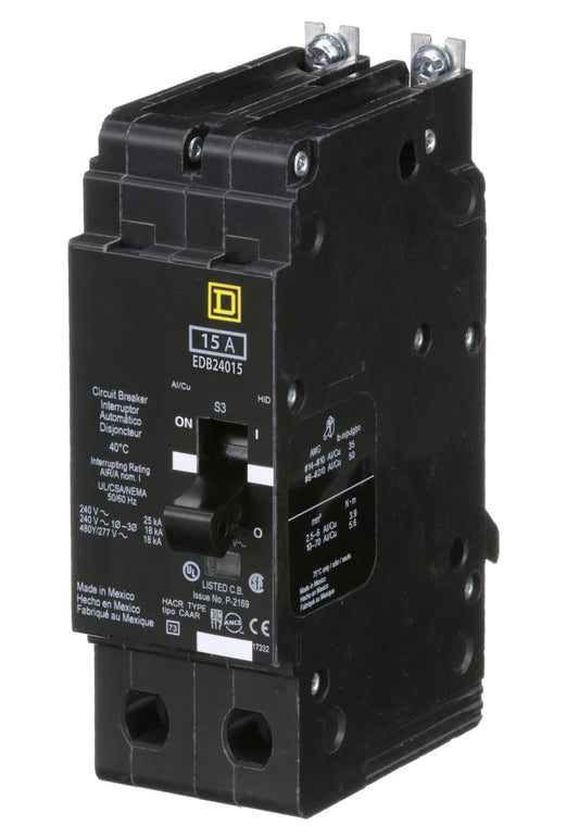 EDB24015 - Square D - Molded Case Circuit Breaker Bolt-On - 15 Amp - 2 Pole - 480 Volt