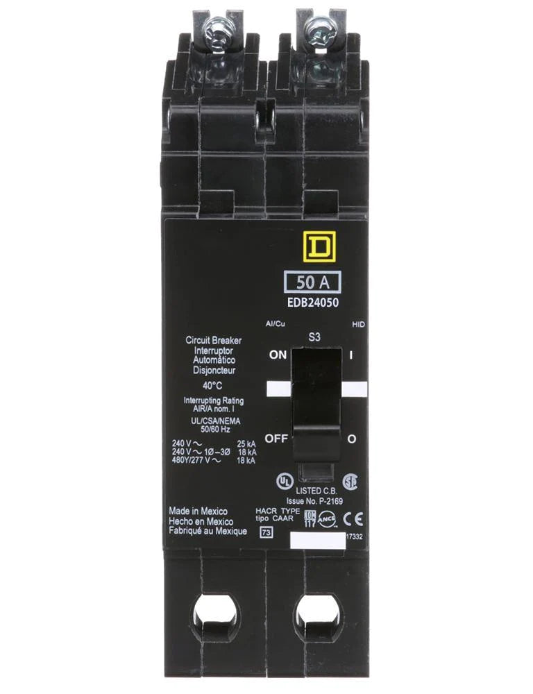 EDB24050 - Square D - Molded Case Circuit Breaker Bolt-On - 50 Amp - 2 Pole - 480 Volt