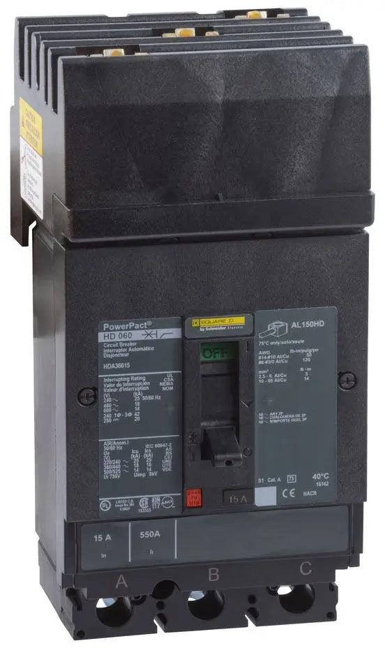 HDA36015 - Square D / Schneider Electric 15A 3-Pole 600V I-Line Circuit Breaker