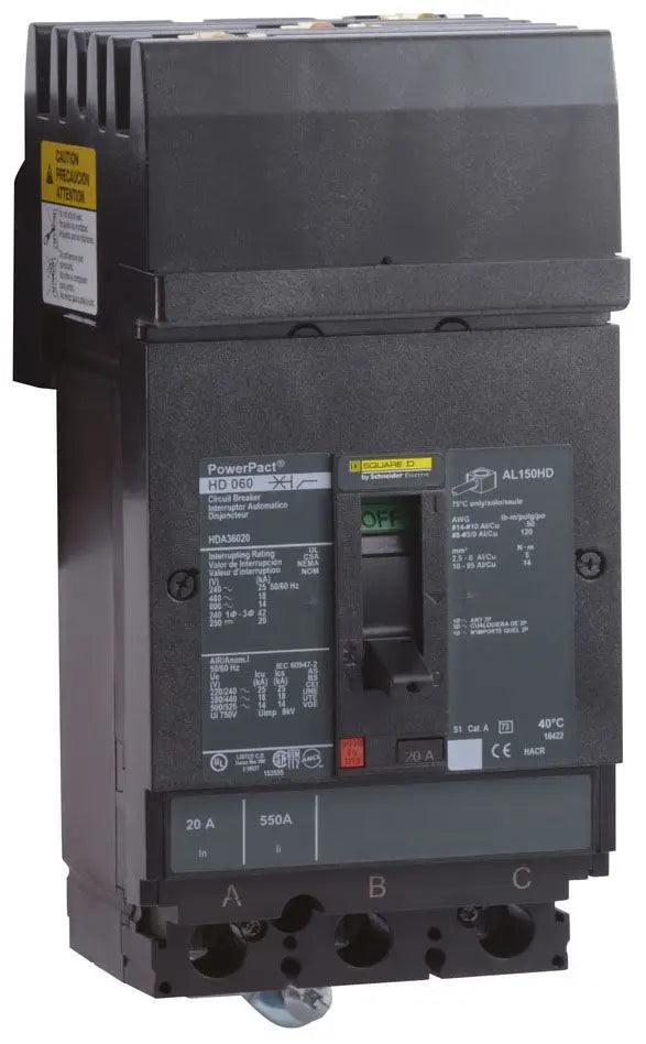 HDA36035 - Square D 35A 3-Pole 600V I-Line Circuit Breaker (PowerPact H-Frame)