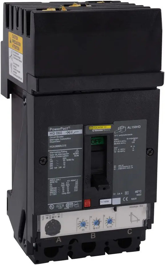 HDA36060U31X - Square D / Schneider Electric 60A 3-Pole 600V I-Line Circuit Breaker