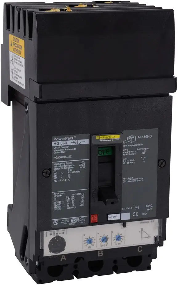HDA36060U31X - Square D / Schneider Electric 60A 3-Pole 600V I-Line Circuit Breaker