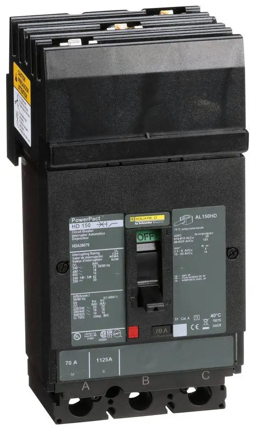 HDA36070 - Square D / Schneider Electric 70A 3-Pole 600V I-Line Circuit Breaker