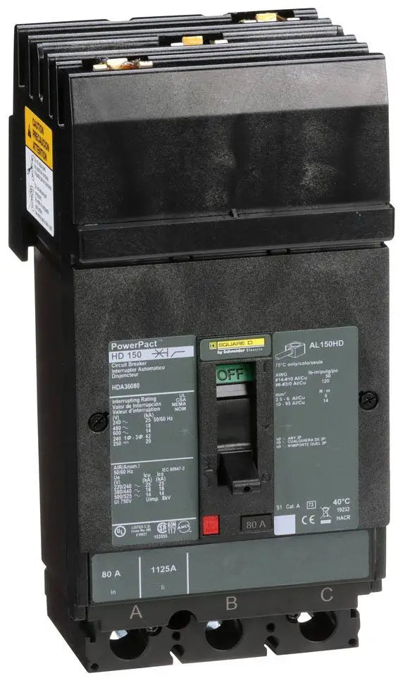 HDA36080 - Square D / Schneider Electric 80A 3-Pole 600V I-Line Circuit Breaker