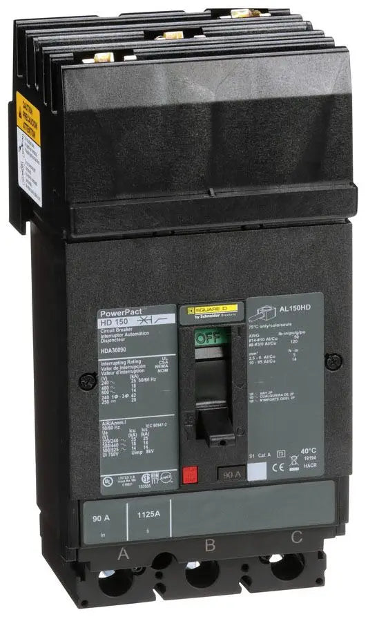 HDA36090 - Square D 90A 3-Pole 600V I-Line Circuit Breaker