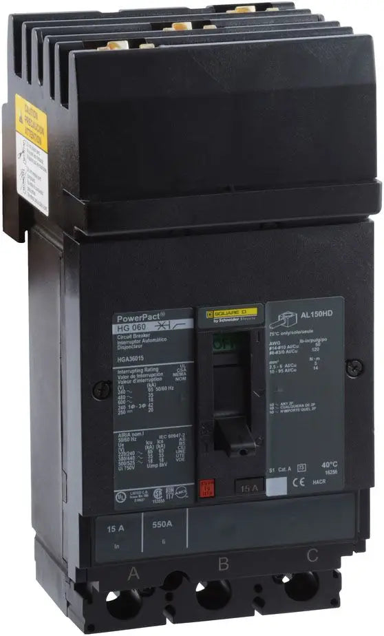 HGA36015 - Square D / Schneider Electric 15A 3-Pole 600V I-Line Circuit Breaker