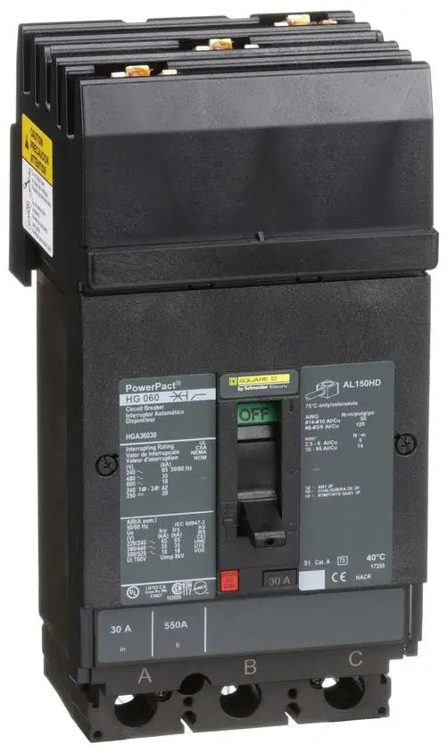 HGA36030 - Square D / Schneider Electric 30A 3-Pole 600V I-Line Circuit Breaker