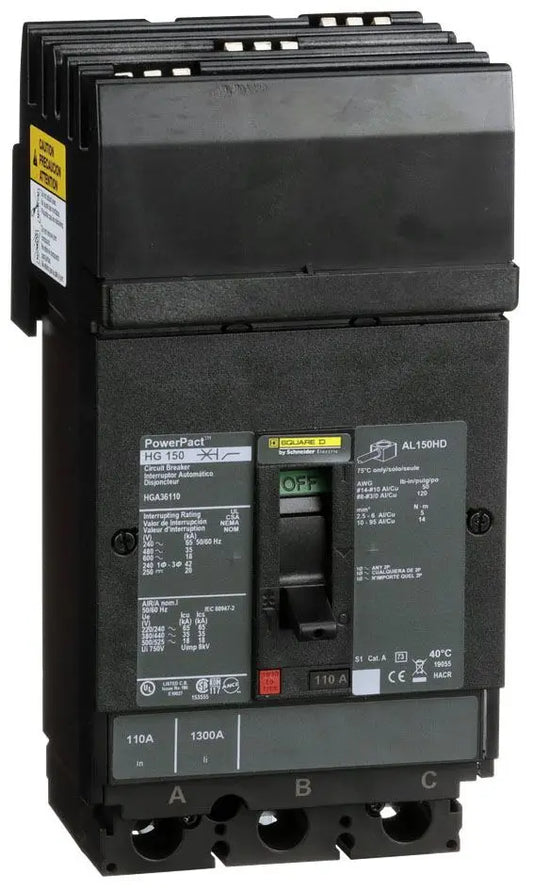 HGA36110 - Square D 110A 3-Pole 600V I-Line Circuit Breaker