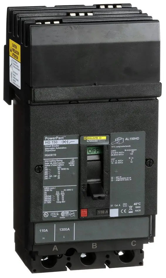 HGA36110 - Square D 110A 3-Pole 600V I-Line Circuit Breaker