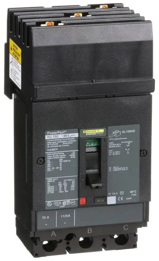 HJA36070 Square D 70A 3-Pole 600V I-Line Plug-In Circuit Breaker