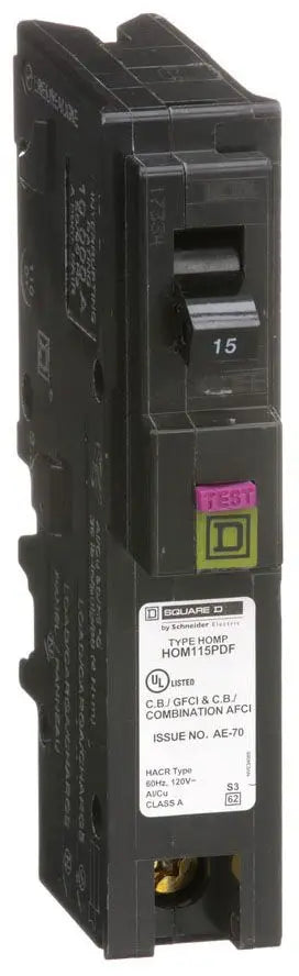 HOM115PDF - Square D Homeline 15A 1-Pole 120V Plug-On Neutral Dual Function (CAFCI/GFCI) Circuit Breaker