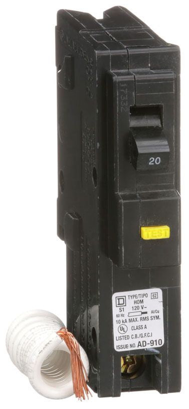 Square D Hom120Gfi 1 Pole Ground Fault Gfci Plug In Circuit Breakers - Front View