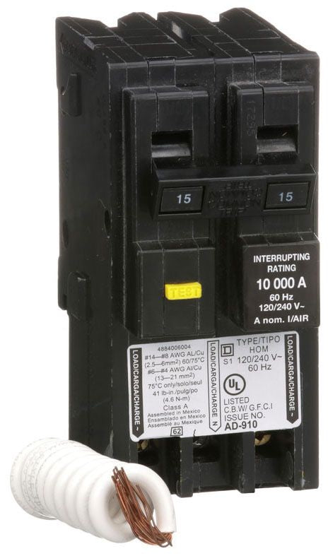 Square D Hom215Gfi 2 Pole Ground Fault Gfci Plug In Circuit Breakers - Front View