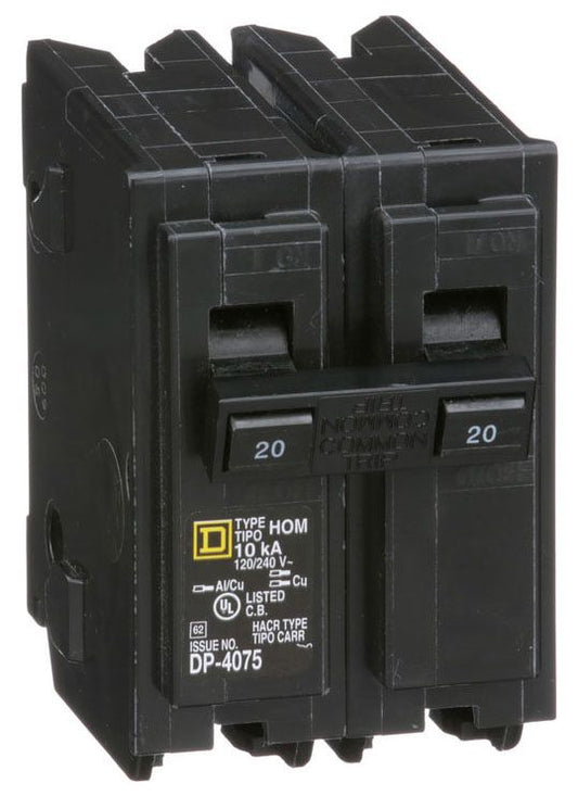Square D Hom220 2 Pole Standard Trip Plug In Circuit Breakers - Front View