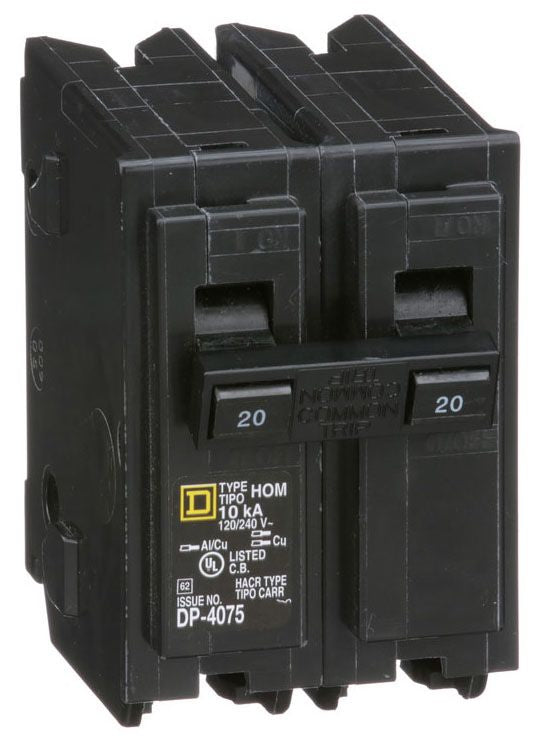 Square D Hom220 2 Pole Standard Trip Plug In Circuit Breakers - Front View