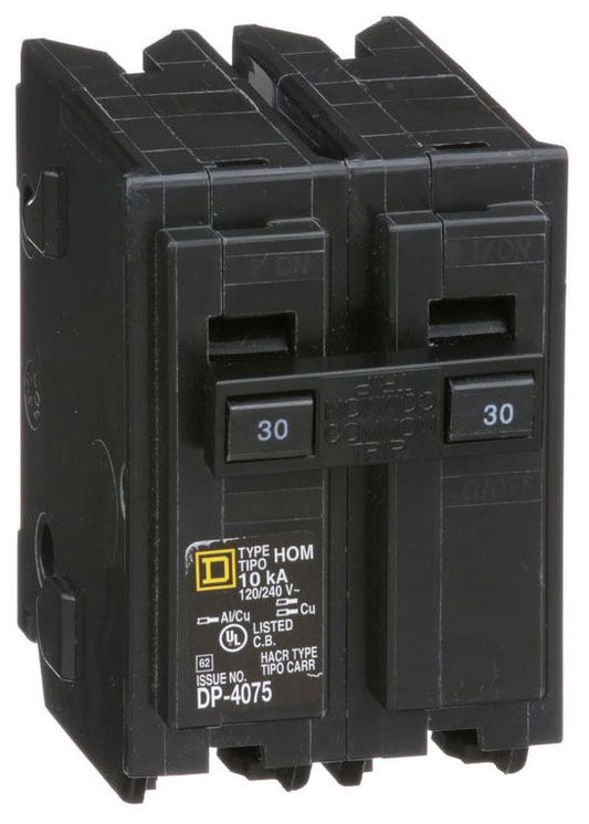 Square D Hom230 2 Pole Standard Trip Plug In Circuit Breakers - Front View