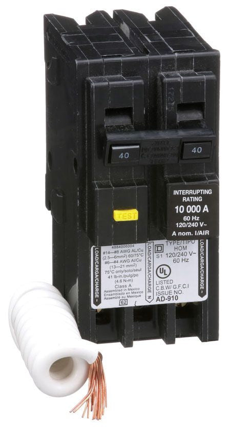 Square D Hom240Gfi 2 Pole Ground Fault Gfci Plug In Circuit Breakers - Front View