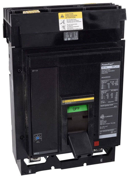 Square D Mga36400 3 Pole Non Interchangeable Trip Electronic Circuit Breakers - Front View