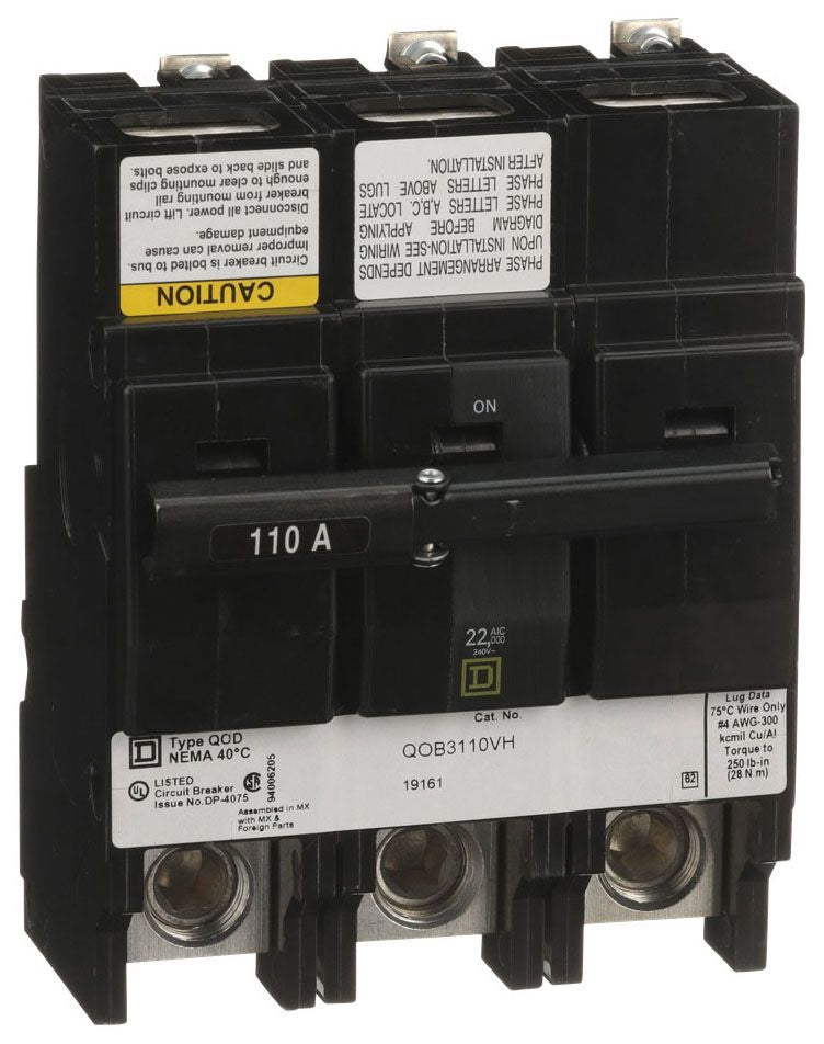 Square D Qob3110Vh 3 Pole Standard Trip Bolt On Circuit Breakers - Front View