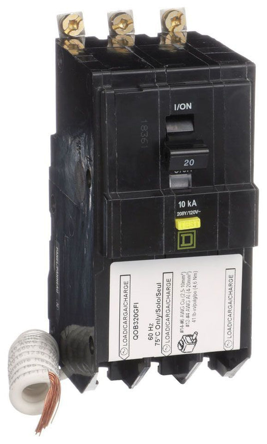 Square D Qob320Gfi 2 Pole Ground Fault Gfci Plug In Circuit Breakers - Front View