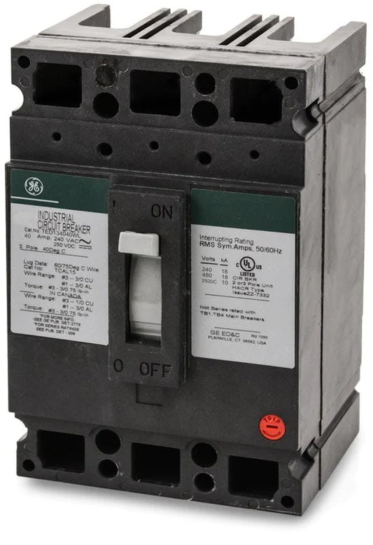 TED134040WL - GE - Molded Case Circuit Breaker Feed-Thru - 40 Amp - 3 Pole - 480 Volt