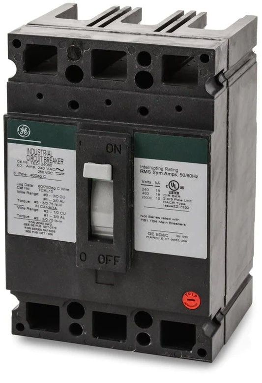 TED134080WL - GE - Molded Case Circuit Breaker Feed-Thru - 80 Amp - 3 Pole - 480 Volt
