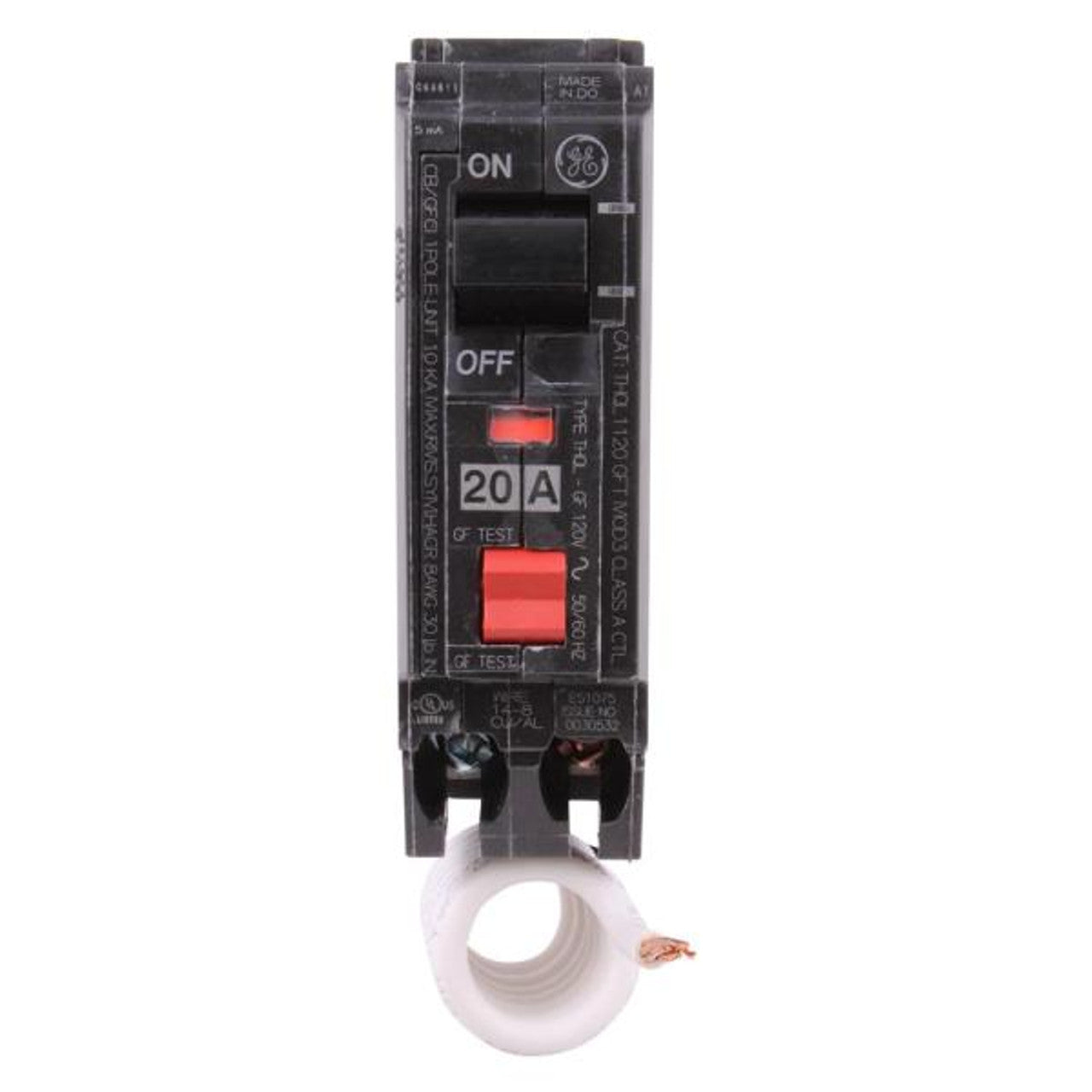 THQB1120GFT - GE 20 Amp Single Pole GFCI Bolt-On Circuit Breaker General Electric