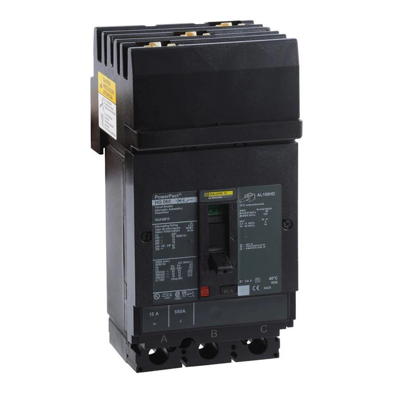 Square D Hga36045 3 Pole Non Interchangeable Trip Thermal Magnetic Circuit Breakers - Front View