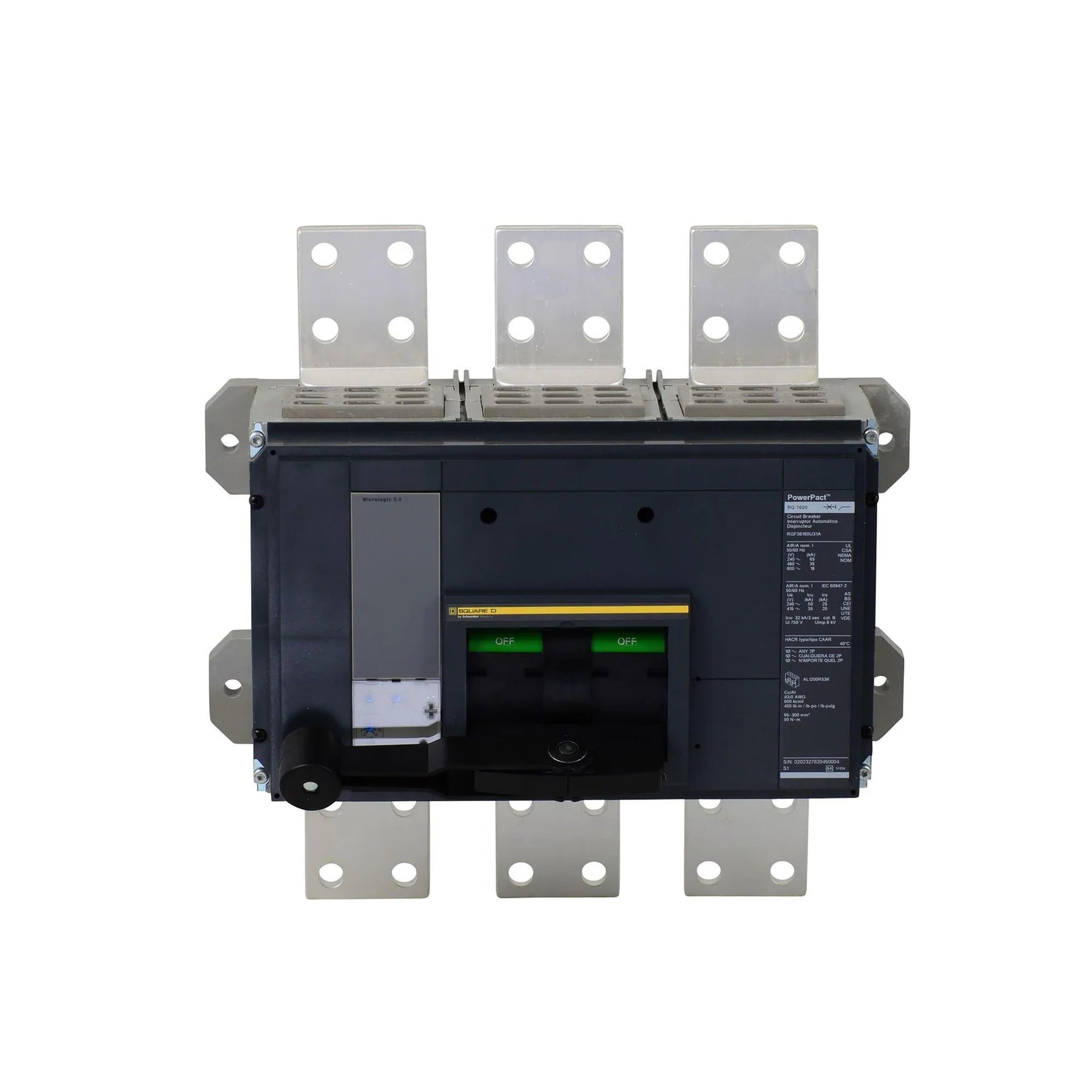 Rgf36160U41A Square D Molded Case Circuit Breakers Bolt On 1600 Amp 3 Pole 600 Volt - Front View