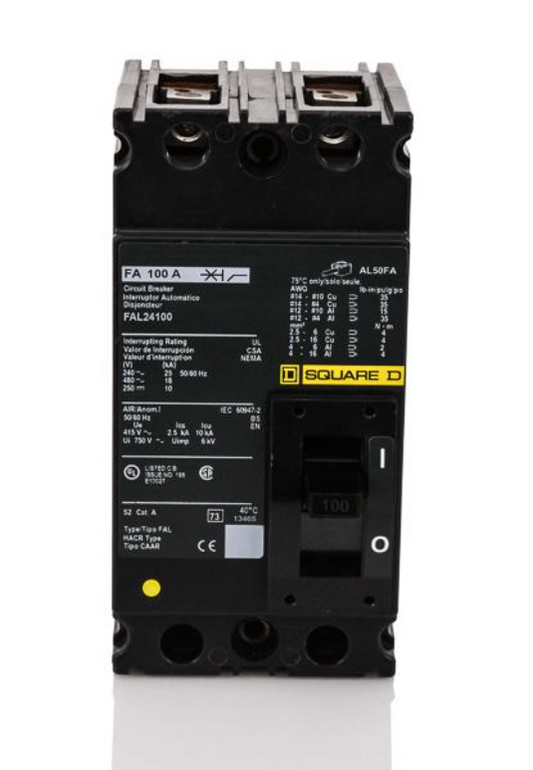 FAL24100 - Square D - 100 Amp Molded Case Circuit Breaker Feed Thru - 100 Amp - 2 Pole - 480 Volt