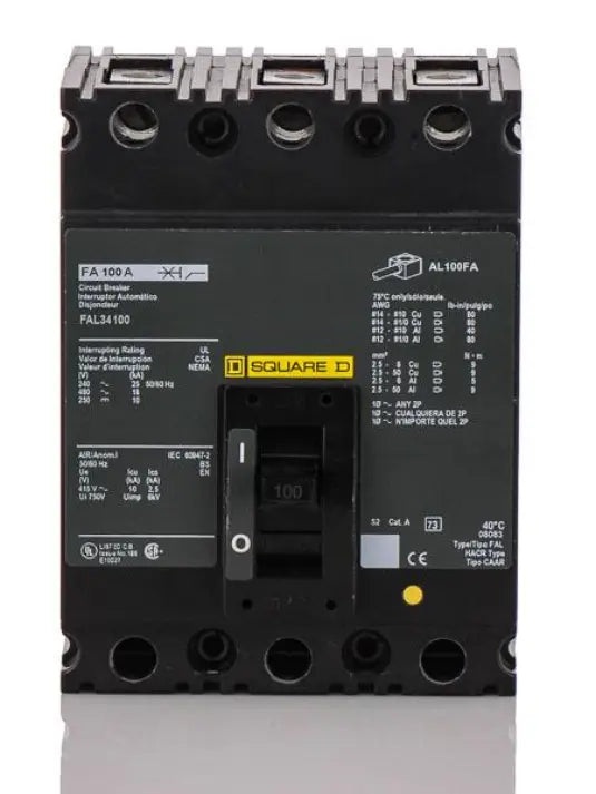 FAL34100 - Square D - Molded Case Circuit Breaker Feed-Thru - 100 Amp - 3 Pole - 480 Volt