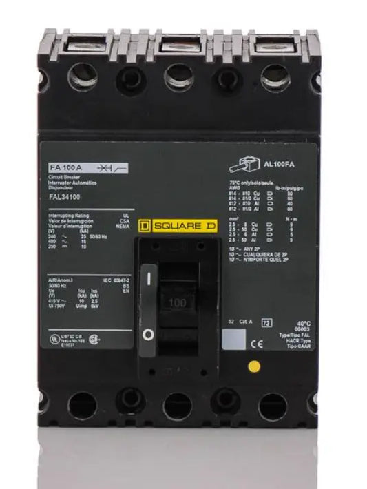 FAL34100 - Square D - Molded Case Circuit Breaker Feed-Thru - 100 Amp - 3 Pole - 480 Volt