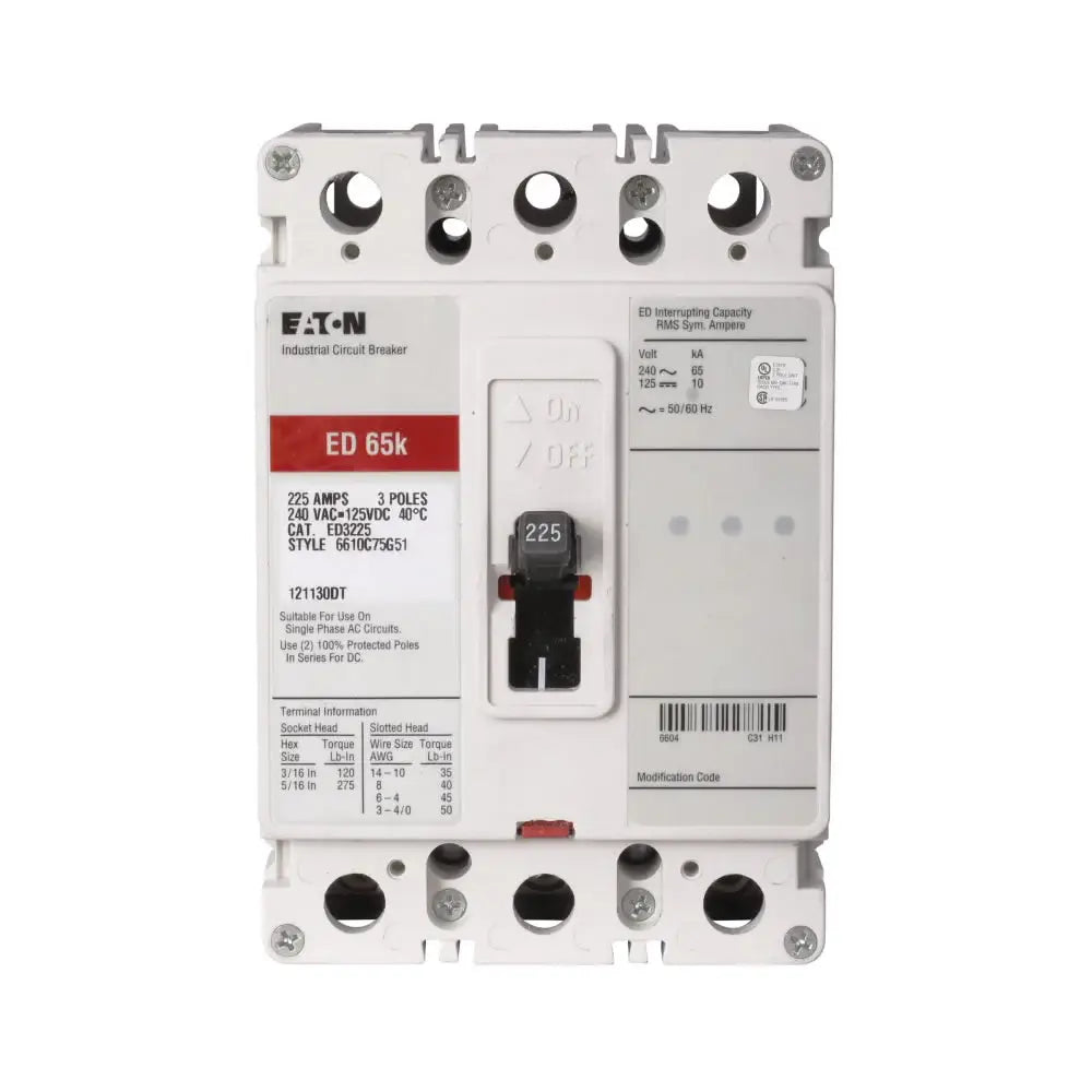 ED3225L - Eaton - Molded Case Circuit Breaker Feed Thru - 225 Amp - 3 Pole - 240 Volt (Copy)