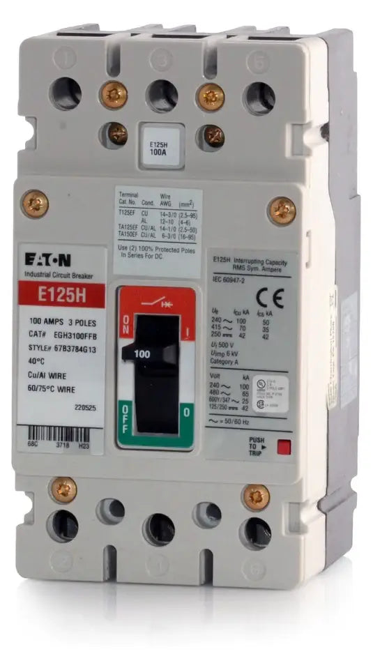 EGH3100FFB - Cutler Hammer Bolt-On 600V 100A 3 pole circuit breaker 65kA@480V