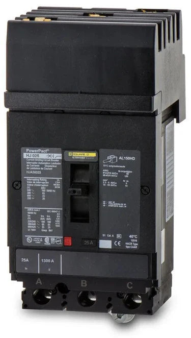 Square D Hja36025 3 Pole Non Interchangeable Trip Thermal Magnetic Circuit Breakers - Front View