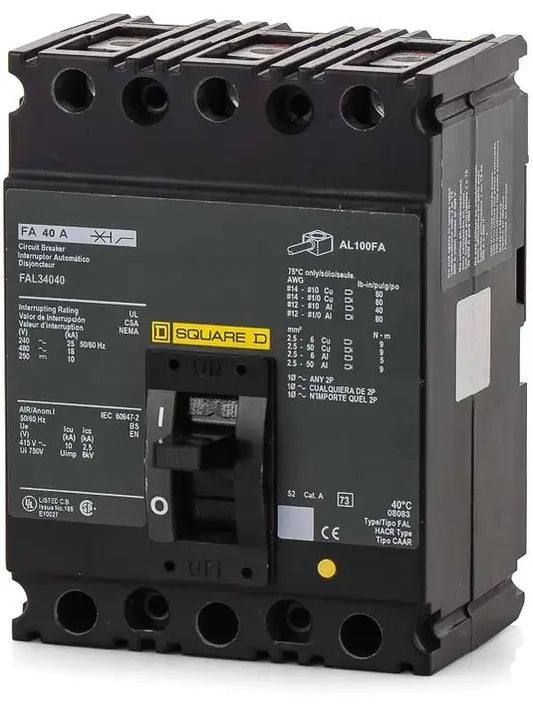 FAL34050 - Square D - Molded Case Circuit Breaker Feed-Thru - 50 Amp - 3 Pole - 480 Volt