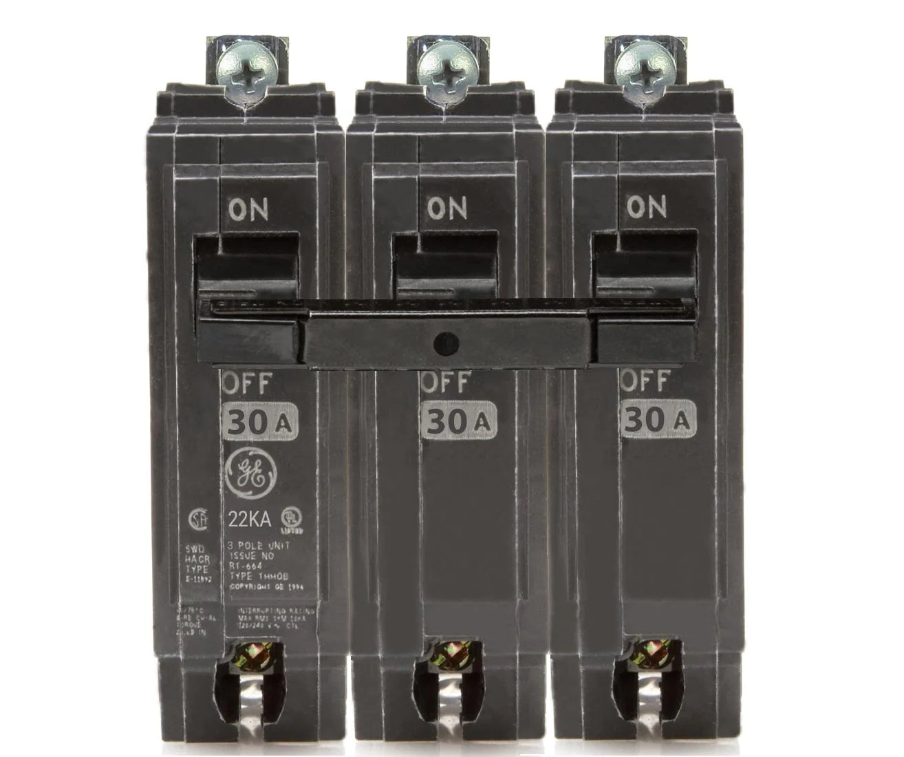 Ge Thhqb32025 3 Pole Standard Trip Bolt On Circuit Breakers - Front View