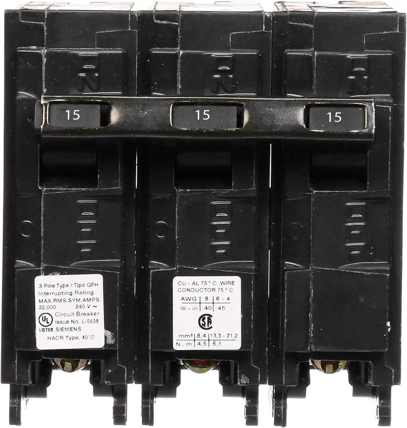 Q315H - Siemens - 15 Amp 22kA Circuit Breaker Plug-In - 15 Amp - 3 Pole - 240 Volt