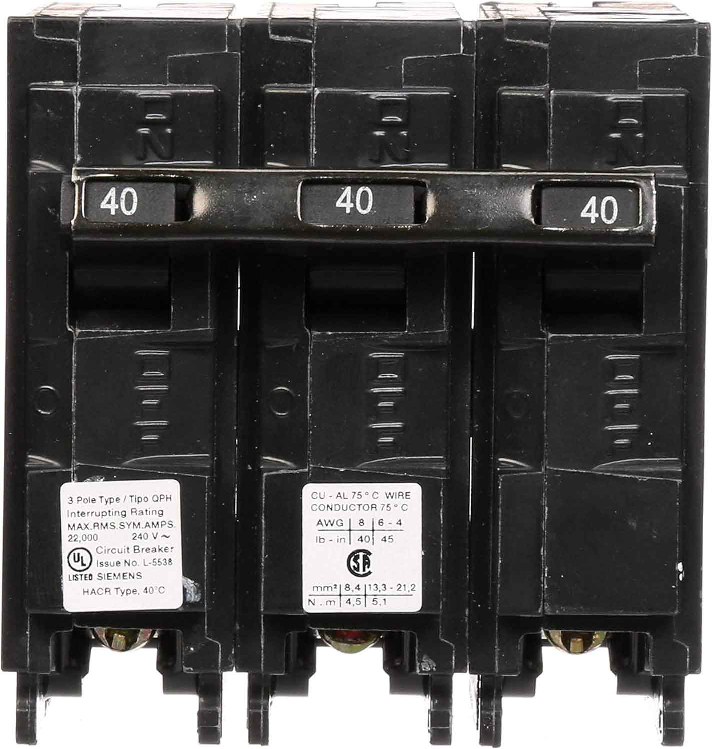 Q340H - Siemens - 40 Amp 22kA Case Circuit Breaker Plug-In - 40 Amp - 3 Pole - 240 Volt