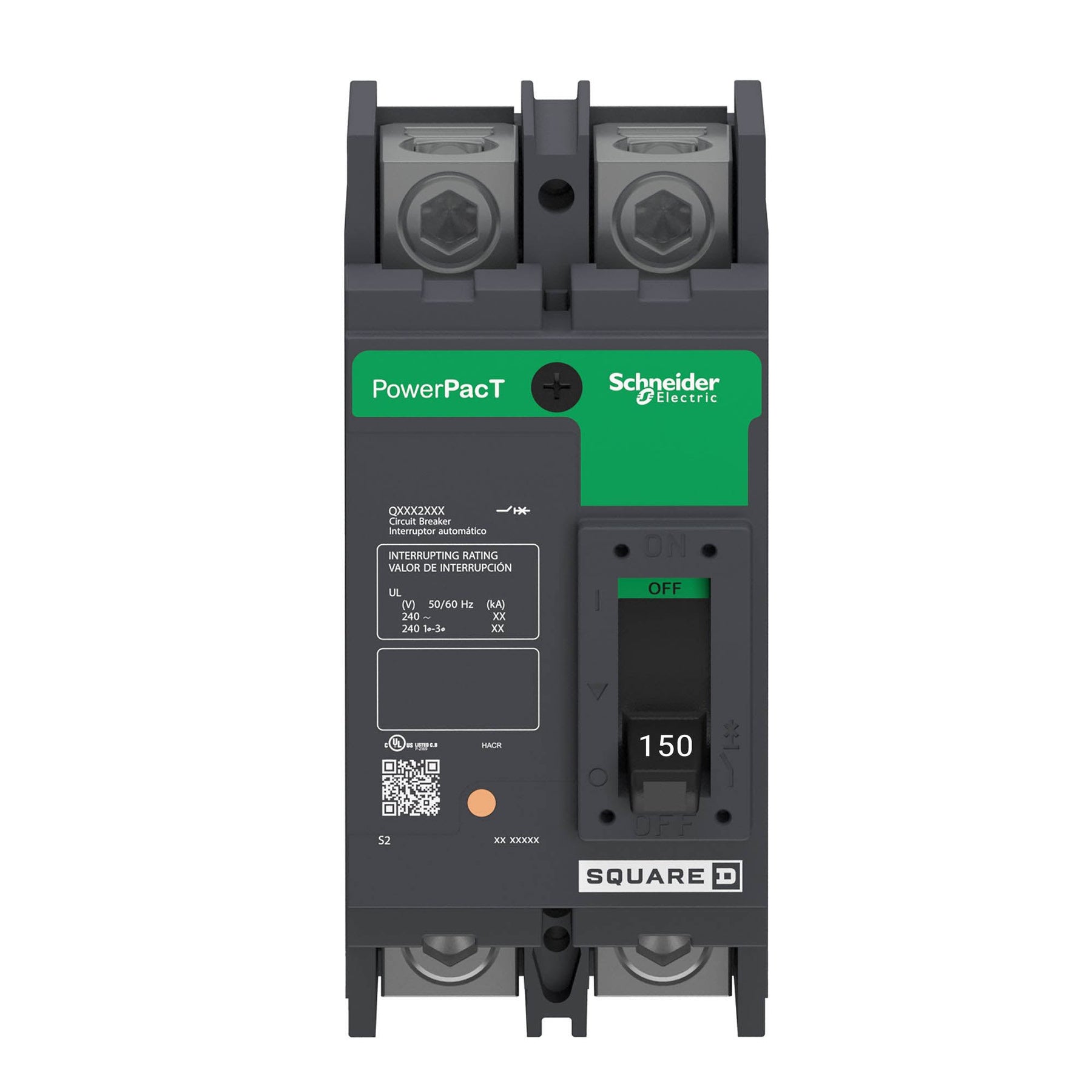 Square D Qbl22150 2 Pole Non Interchangeable Trip Thermal Magnetic Circuit Breakers - Front View