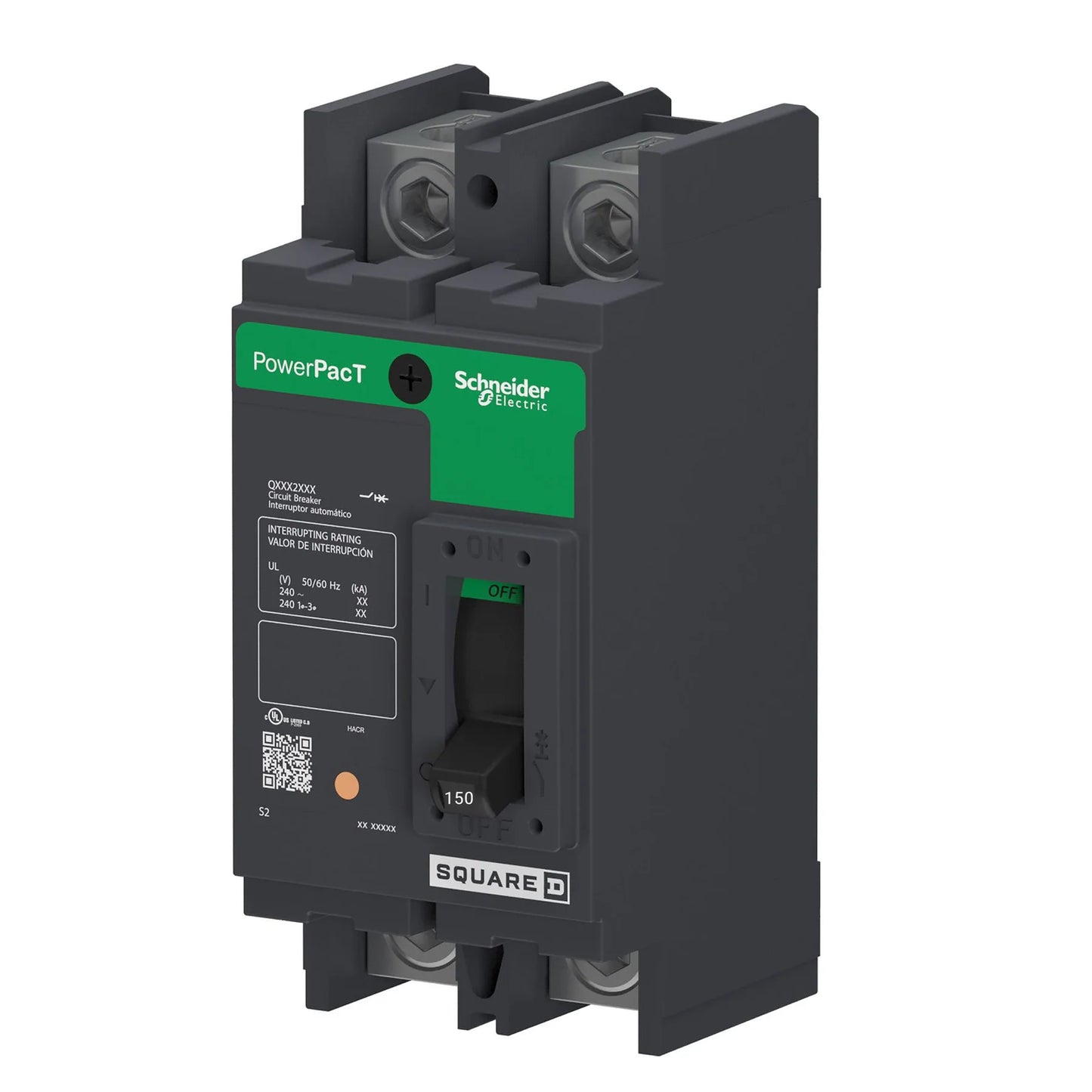 Square D Qbl22150 2 Pole Non Interchangeable Trip Thermal Magnetic Circuit Breakers - Angle View