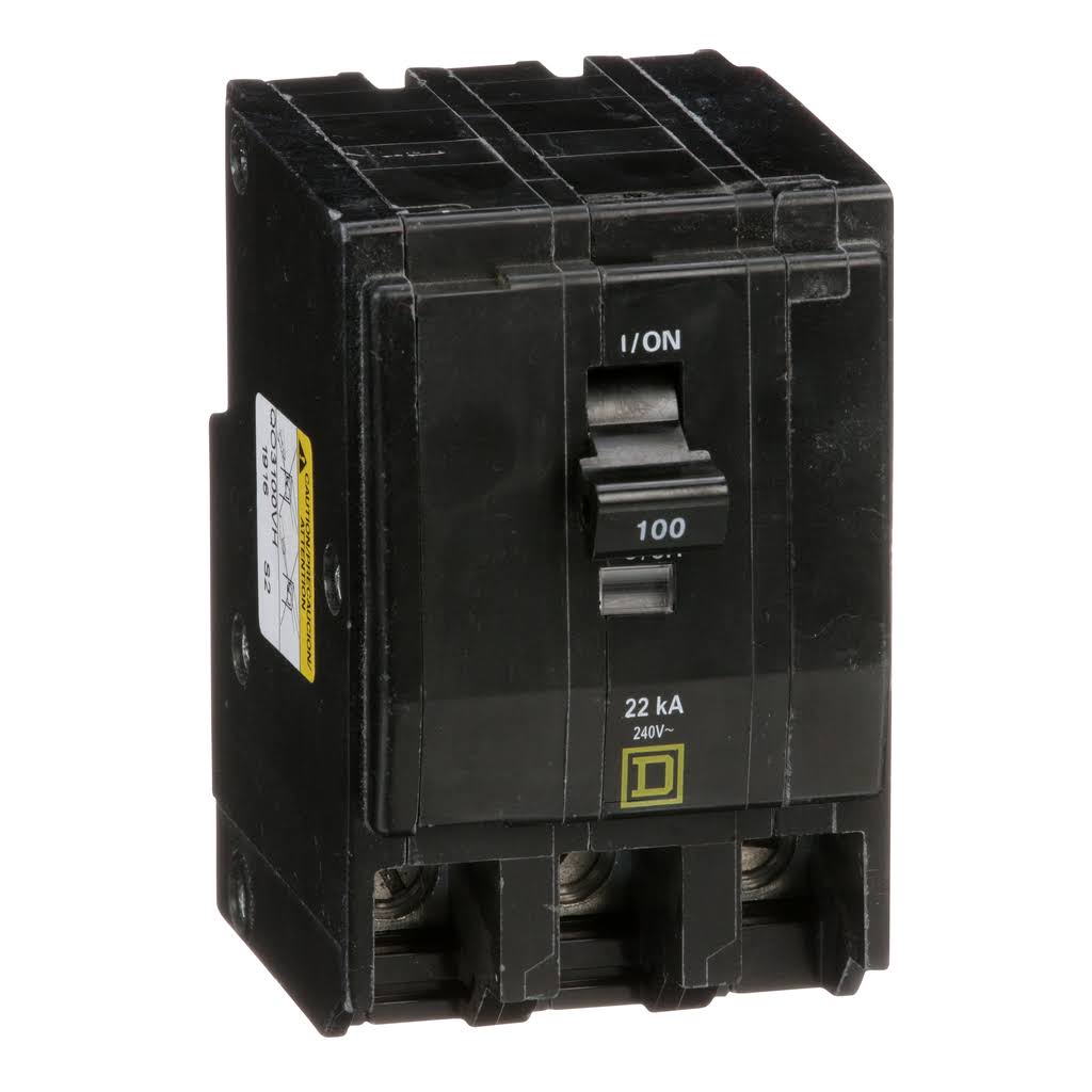 Qo3100Vh Square D 100 Amp Molded Case Circuit Breaker Plug In 100 Amp 3 Pole 240 Volt - Front View
