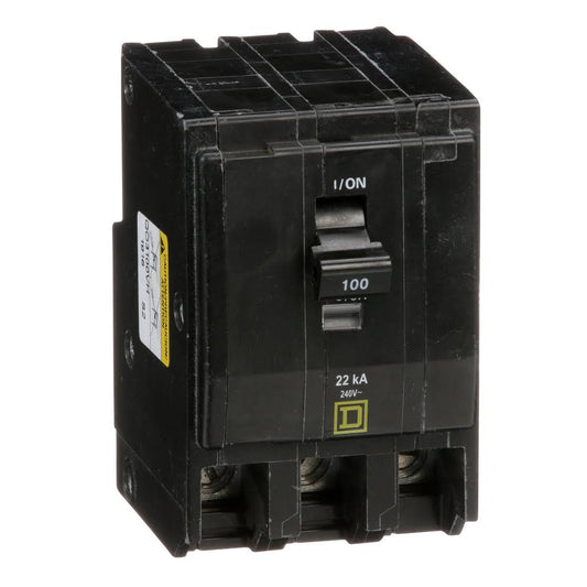 Qo3100Vh Square D 100 Amp Molded Case Circuit Breaker Plug In 100 Amp 3 Pole 240 Volt - Front View
