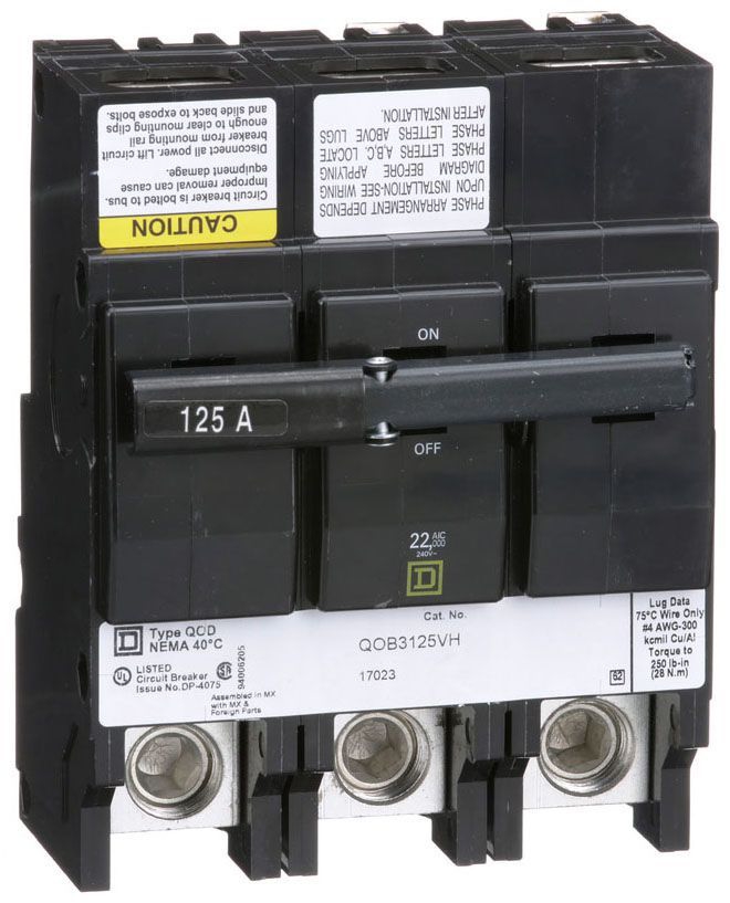 QOB3125VH Square D 22 kA Circuit Breaker BoltOn 125 Amp 3 Pole